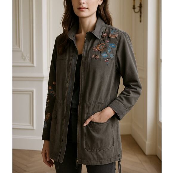 Willow & Clay Embroidered Long Zip Up Jacket S NWT - Picture 1 of 10